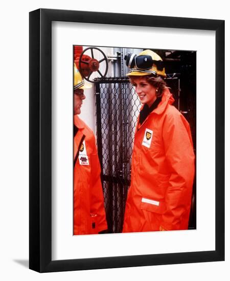 Princess Diana on the North Sea Oil Rig-null-Framed Premium Photographic Print