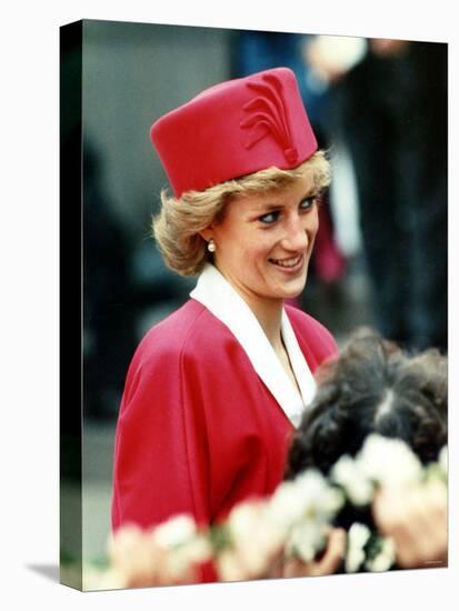 Princess Diana, on Walkabout During Visit Wearing Red Suit and Red Pillbox Hat, May 1989-null-Stretched Canvas