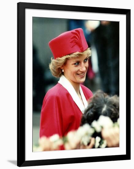 Princess Diana, on Walkabout During Visit Wearing Red Suit and Red Pillbox Hat, May 1989-null-Framed Photographic Print