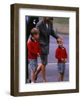 Princess Diana Princess of Wales arriving at Dyce Airport Aberdeen with Prince William and Prince H-null-Framed Photographic Print