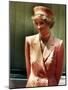 Princess Diana Princess of Wales Wearing Orange and White Polka Dot Dress with Matching Hat-null-Mounted Photographic Print