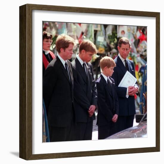 Princess Diana's Funeral coffin leaves Westminster Abbey with Prince Charles Prince Harry Prince Wi-null-Framed Photographic Print