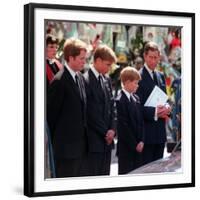 Princess Diana's Funeral coffin leaves Westminster Abbey with Prince Charles Prince Harry Prince Wi-null-Framed Photographic Print