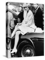 Princess Diana Sitting on Prince Charles Aston Martin Car at Smiths Lawn Windsor-null-Stretched Canvas
