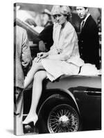 Princess Diana Sitting on Prince Charles Aston Martin Car at Smiths Lawn Windsor-null-Stretched Canvas