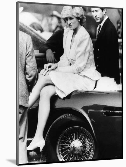 Princess Diana Sitting on Prince Charles Aston Martin Car at Smiths Lawn Windsor-null-Mounted Photographic Print