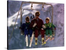 Princess Diana with Her Sons Prince William and Prince Harry on a Chair Lift-null-Stretched Canvas
