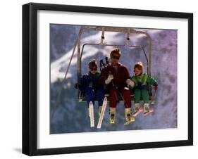Princess Diana with Her Sons Prince William and Prince Harry on a Chair Lift-null-Framed Premium Photographic Print