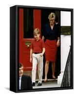 Princess Diana with Prince William leaving Wetherby School-null-Framed Stretched Canvas