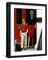 Princess Diana with Prince William leaving Wetherby School-null-Framed Photographic Print