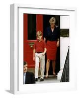 Princess Diana with Prince William leaving Wetherby School-null-Framed Photographic Print