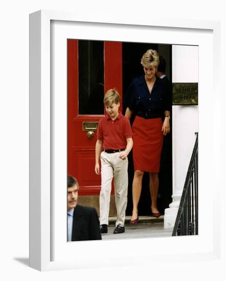 Princess Diana with Prince William leaving Wetherby School-null-Framed Photographic Print