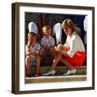 Princess Diana with Sons William and Harry in Majorca as Guests of King Juan Carlos of Spain-null-Framed Photographic Print