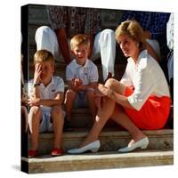 Princess Diana with sons William & Harry in Majorca in 1988 as guests of King Juan Carlos of Spain-null-Stretched Canvas