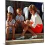 Princess Diana with sons William & Harry in Majorca in 1988 as guests of King Juan Carlos of Spain-null-Mounted Photographic Print