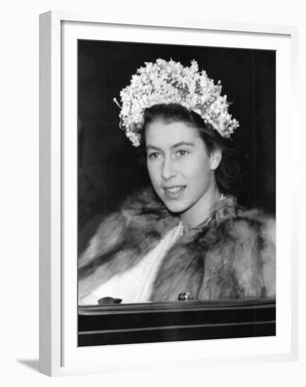 Princess Elizabeth (Queen Elizabeth II) wearing a fur coat-Associated Newspapers-Framed Photo