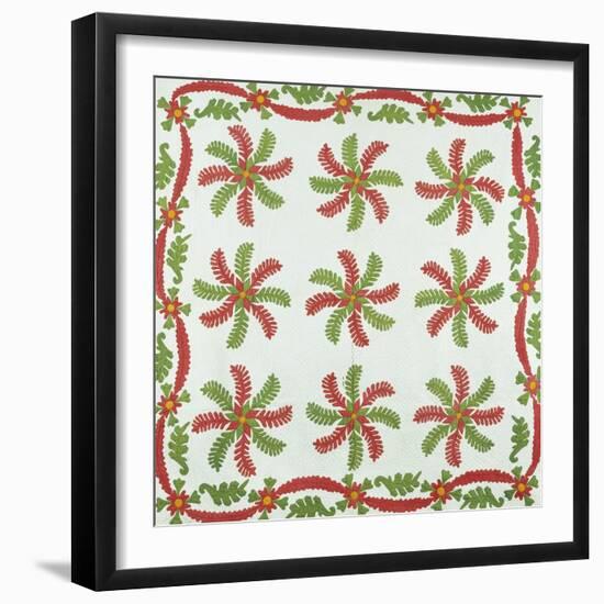 Princess Feather Design Coverlet, Ohio, Quilted and Appliqued Cotton, Circa 1850-null-Framed Premium Giclee Print