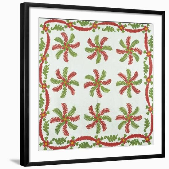 Princess Feather Design Coverlet, Ohio, Quilted and Appliqued Cotton, Circa 1850-null-Framed Giclee Print