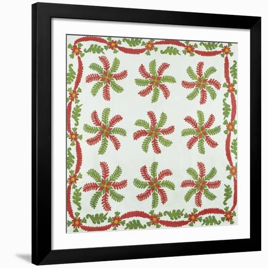 Princess Feather Design Coverlet, Ohio, Quilted and Appliqued Cotton, Circa 1850-null-Framed Giclee Print