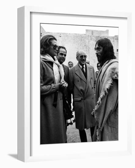 Princess Grace of Monaco Meets Actor Robert Powell 1976. on the Set of the Film the Life of Christ-null-Framed Photographic Print