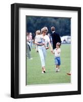 Princess of Wales with Prince Harry and Prince William at a polo match at Windsor-null-Framed Photographic Print