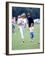 Princess of Wales with Prince Harry and Prince William at a polo match at Windsor-null-Framed Photographic Print