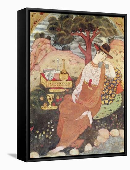 Princess Sitting in a Garden, Safavid Dynasty-null-Framed Stretched Canvas
