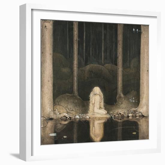 Princess Tuvstarr Is Still Sitting There Wistfully Looking into the Water, 1913-John Bauer-Framed Giclee Print