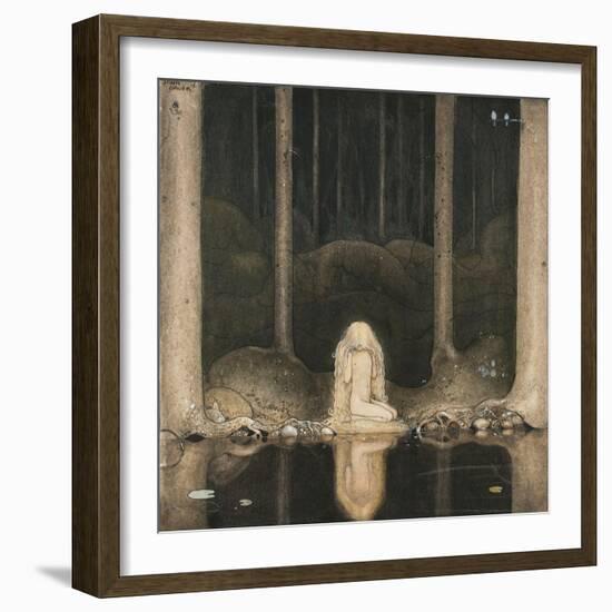 Princess Tuvstarr Is Still Sitting There Wistfully Looking into the Water, 1913-John Bauer-Framed Giclee Print