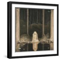 Princess Tuvstarr Is Still Sitting There Wistfully Looking into the Water, 1913-John Bauer-Framed Giclee Print