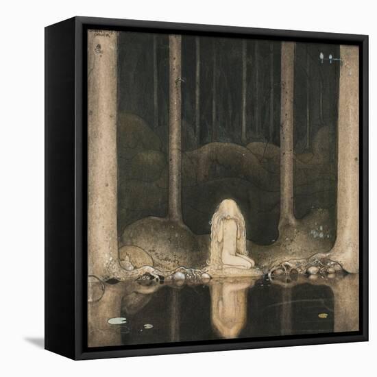 Princess Tuvstarr Is Still Sitting There Wistfully Looking into the Water, 1913-John Bauer-Framed Stretched Canvas