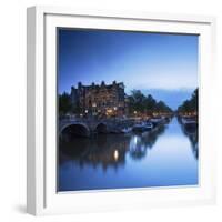 Prinsengracht and Brouwersgracht canals at dusk, Amsterdam, Netherlands-Ian Trower-Framed Photographic Print