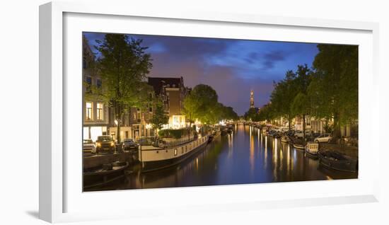 Prinsengracht canal and Westerkerk at dusk, Amsterdam, Netherlands-Ian Trower-Framed Photographic Print