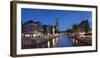 Prinsengracht canal and Westerkerk at dusk, Amsterdam, Netherlands-Ian Trower-Framed Photographic Print