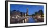 Prinsengracht canal and Westerkerk at dusk, Amsterdam, Netherlands-Ian Trower-Framed Photographic Print