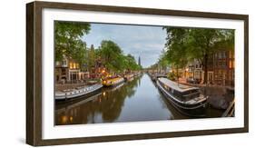 Prinsengracht Canal at Dusk with Westerkerk in Distance, Amsterdam, North Holland, Netherlands-null-Framed Photographic Print