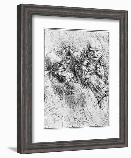 Print After a Drawing of Five Characters in a Comic Scene by Leonardo da Vinci-Bettmann-Framed Giclee Print