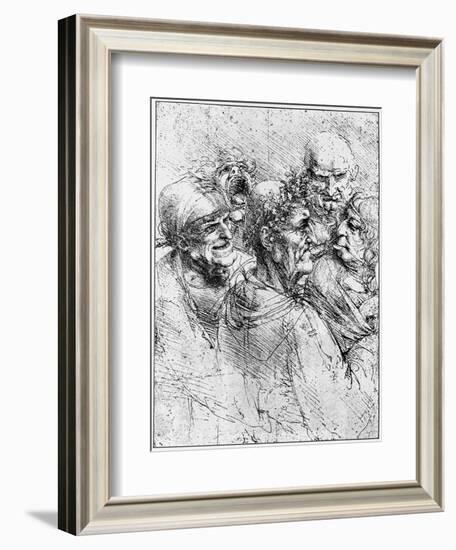 Print After a Drawing of Five Characters in a Comic Scene by Leonardo da Vinci-Bettmann-Framed Giclee Print