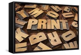 Print Concept in Vintage Letterpress Wood Printing Blocks-PixelsAway-Framed Stretched Canvas