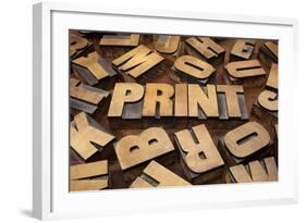 Print Concept in Vintage Letterpress Wood Printing Blocks-PixelsAway-Framed Art Print