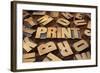 Print Concept in Vintage Letterpress Wood Printing Blocks-PixelsAway-Framed Art Print