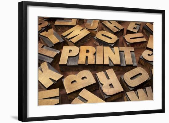 Print Concept in Vintage Letterpress Wood Printing Blocks-PixelsAway-Framed Art Print