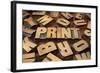 Print Concept in Vintage Letterpress Wood Printing Blocks-PixelsAway-Framed Art Print