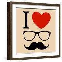 Print I Love Hipster Glasses And Mustaches-mvasya-Framed Art Print