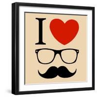 Print I Love Hipster Glasses And Mustaches-mvasya-Framed Art Print