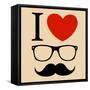 Print I Love Hipster Glasses And Mustaches-mvasya-Framed Stretched Canvas