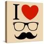 Print I Love Hipster Glasses And Mustaches-mvasya-Stretched Canvas