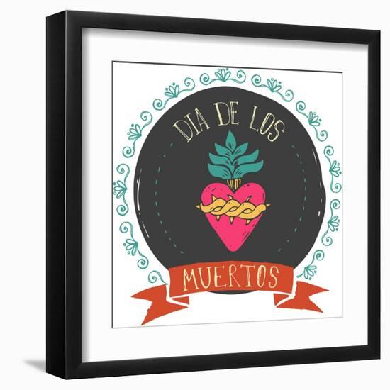 Print - Mexican Heart, Day of the Dead Poster-Marish-Framed Art Print