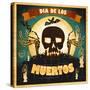 Print - Mexican Sugar Skull, Day of the Dead Poster Art-RRA79-Stretched Canvas