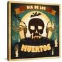 Print - Mexican Sugar Skull, Day of the Dead Poster Art-RRA79-Stretched Canvas